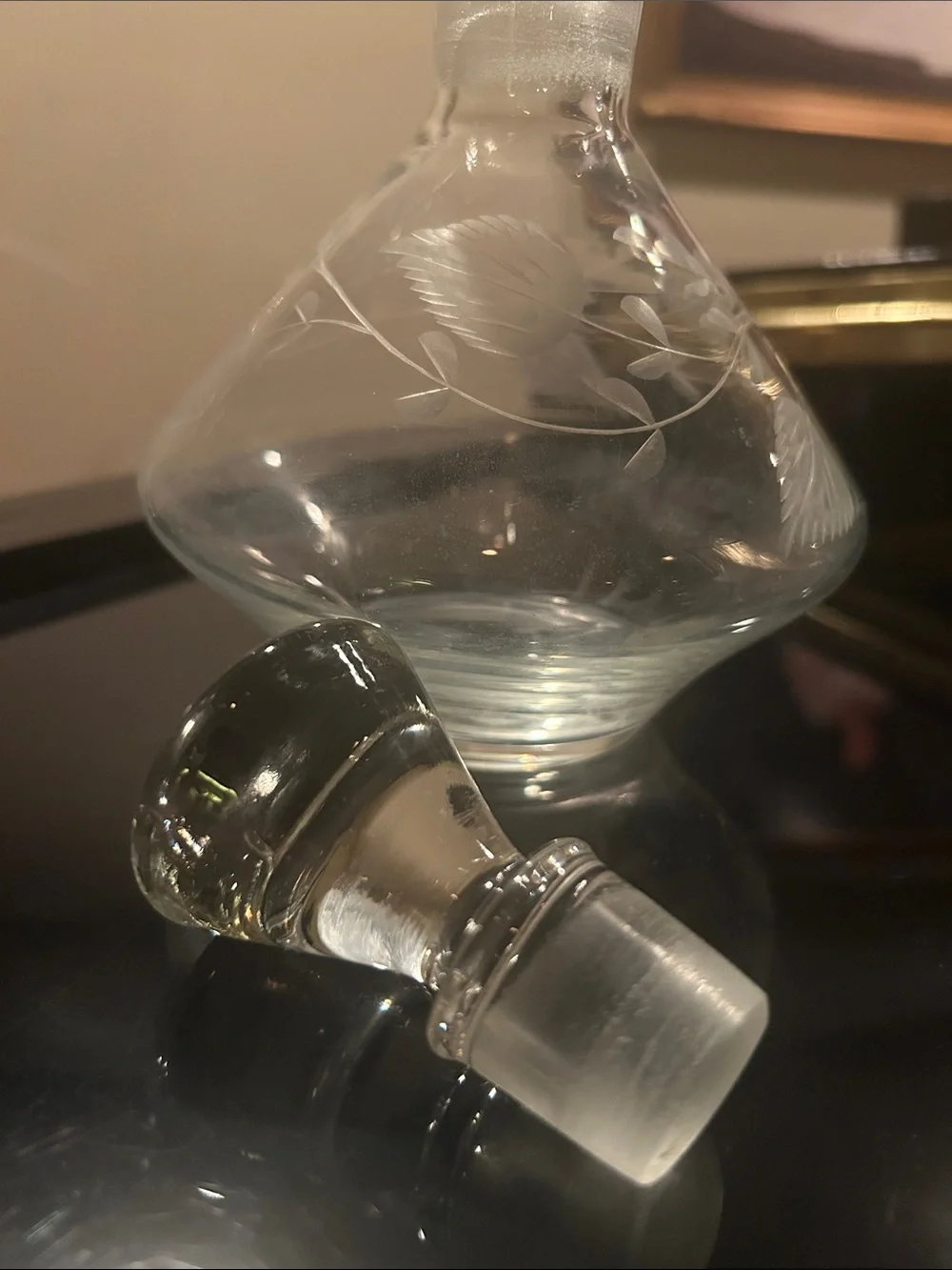 Vintage Etched Glass Decanter with Stopper - Clear